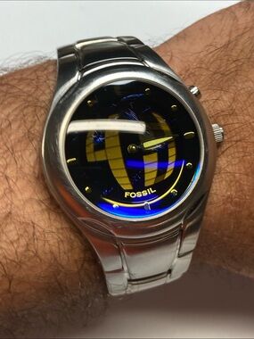 Fossil Y2K Big Tic Men’s Stainless Steel Watch, new batteries, JR-8096